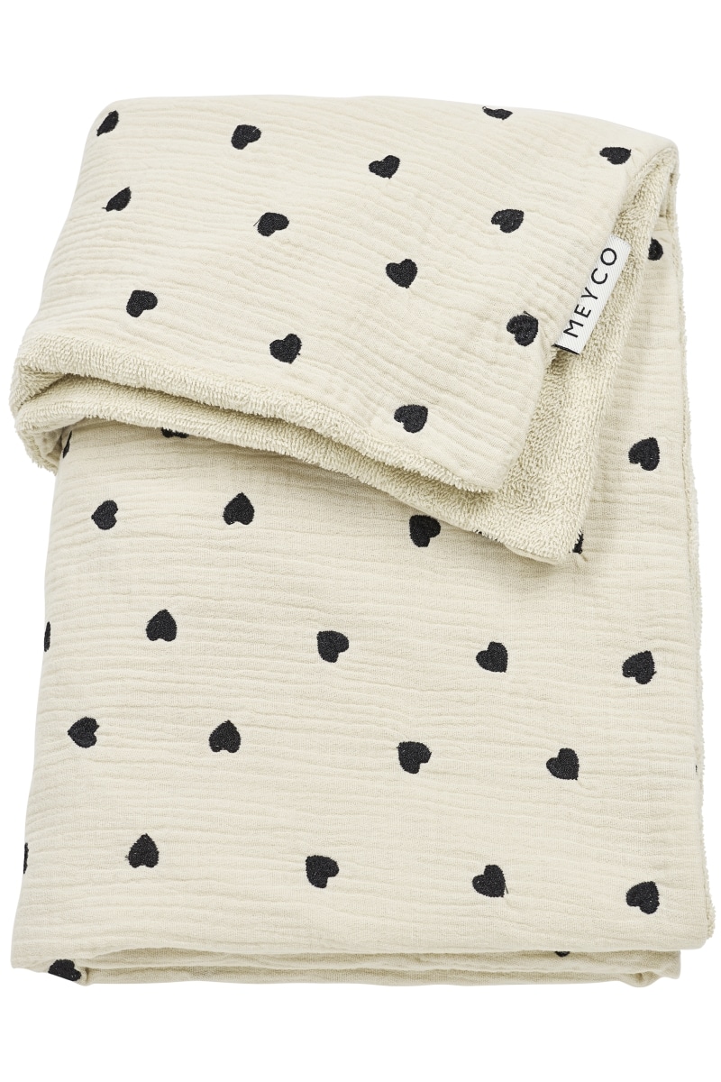 Meyco - Deken borduur pre-washed hydrofiel met badstof Sweet Heart Soft sand 100x150cm