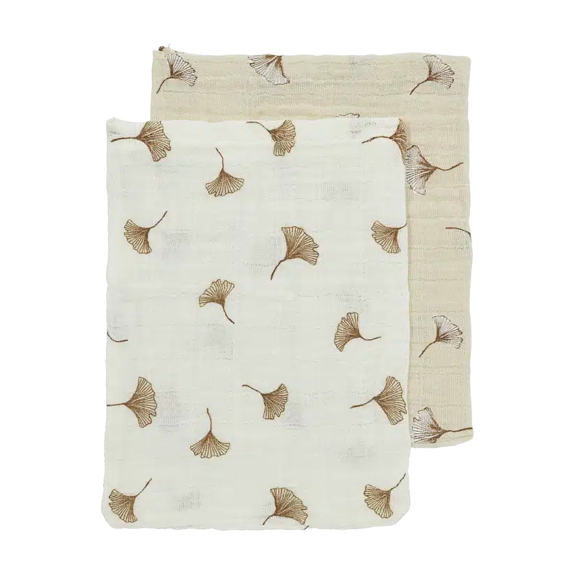Meyco - Hydrofiele doeken pre-washed Ginkgo Offwhite/Soft sand 20x17cm - 2-pack