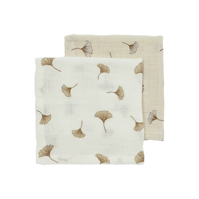 Meyco - Hydrofiele doeken pre-washed Ginkgo Offwhite/Soft sand 30x30cm - 2-Pack