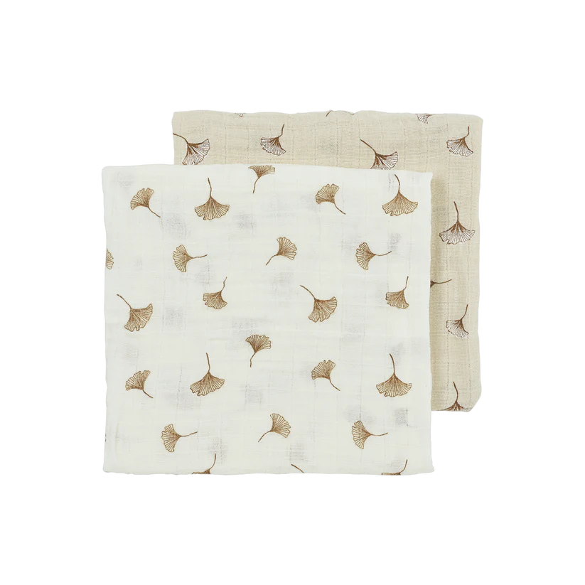 Meyco - Hydrofiele doeken pre-washed Ginkgo Offwhite/Soft sand 70x70cm - 2-Pack