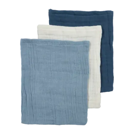 Meyco - Hydrofiele doeken pre-washed Natural/jeans blue/indigo 20x17cm - 3-Pack