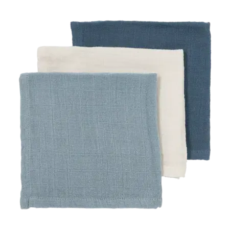 Meyco - Hydrofiele doeken pre-washed Natural/jeans blue/indigo 30x30cm - 3-Pack