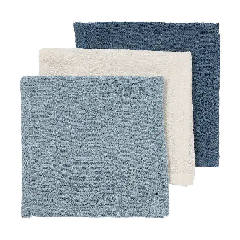Meyco - Hydrofiele doeken pre-washed Natural/jeans blue/indigo 30x30cm - 3-Pack