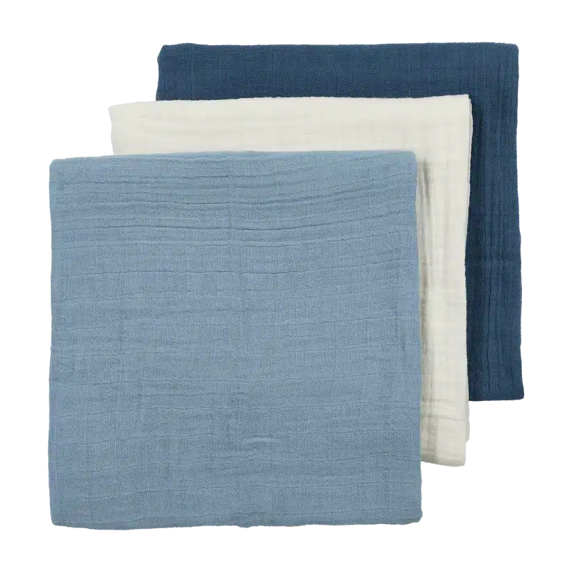 Meyco - Hydrofiele doeken pre-washed Natural/jeans blue/indigo 70x70cm - 3-pack