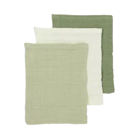 Meyco - Hydrofiele doeken pre-washed Natural/Soft Olive/Olive Green 20x17cm - 3-Pack