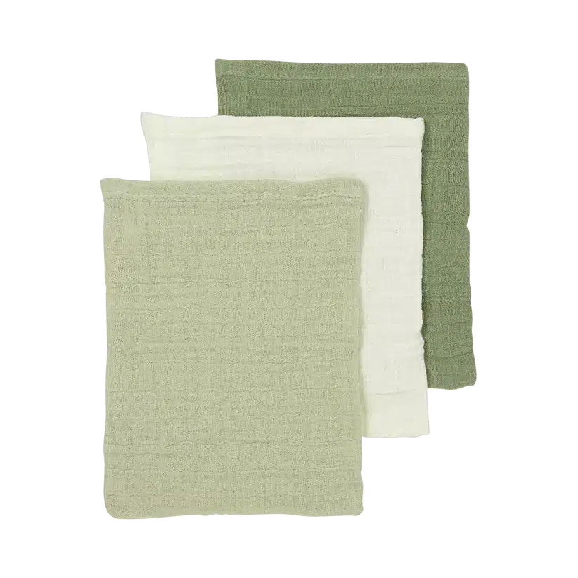 Meyco - Hydrofiele doeken pre-washed Natural/Soft Olive/Olive Green 20x17cm - 3-Pack
