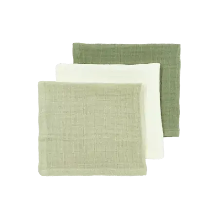 Meyco - Hydrofiele doeken pre-washed Natural/Soft Olive/Olive Green 30x30cm - 3-Pack