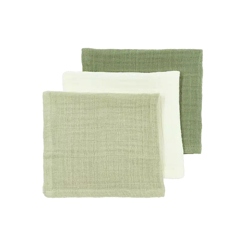 Meyco - Hydrofiele doeken pre-washed Natural/Soft Olive/Olive Green 30x30cm - 3-Pack