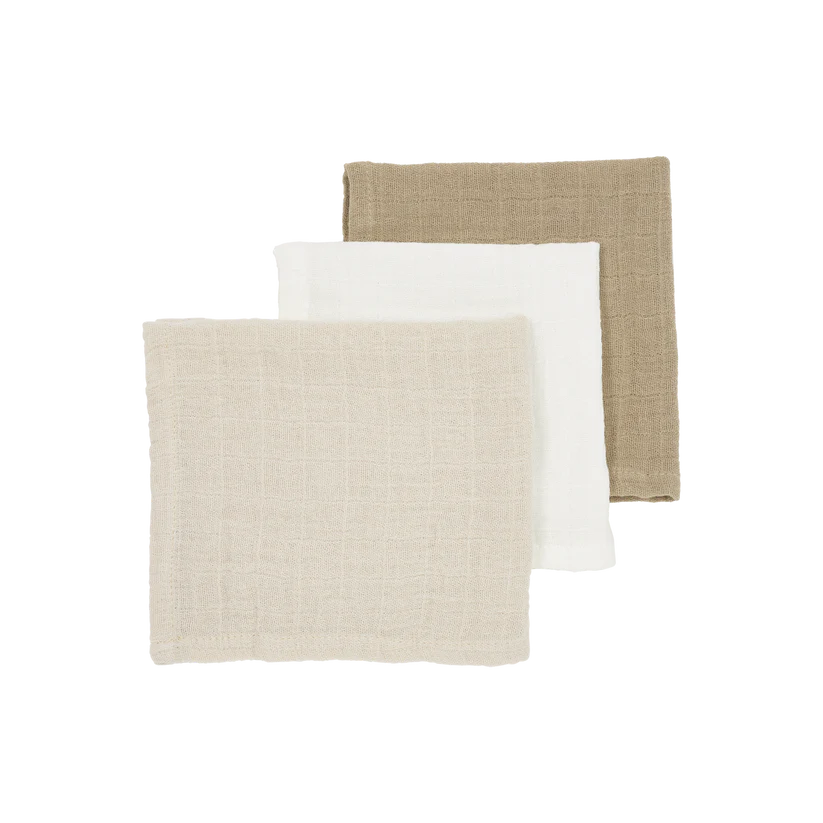Meyco - Hydrofiele doeken pre-washed Offwhite/Soft Sand/Taupe 30x30cm - 3-Pack
