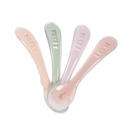 Beaba - Set van 4 siliconenlepels 2de leeftijd - Set Cotton Candy / Marshmellow / Grijsgroen / Lila