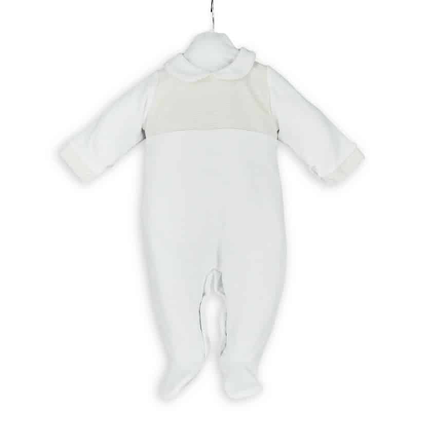 Living Nature - Babypakje Bo velours wit details in streepjes beige wit