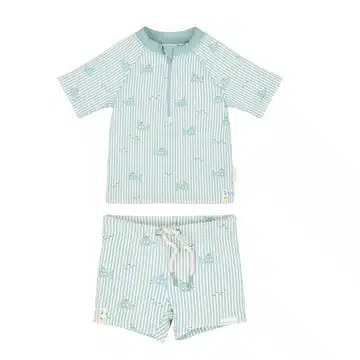 Little Dutch - Zwemset Short en Shirt - Groene streep