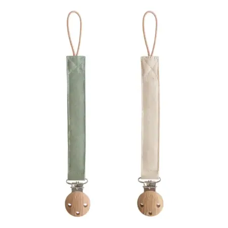 Mushie - Pacifier Clip Linnen - 2 Pack - Olive/S.Sand