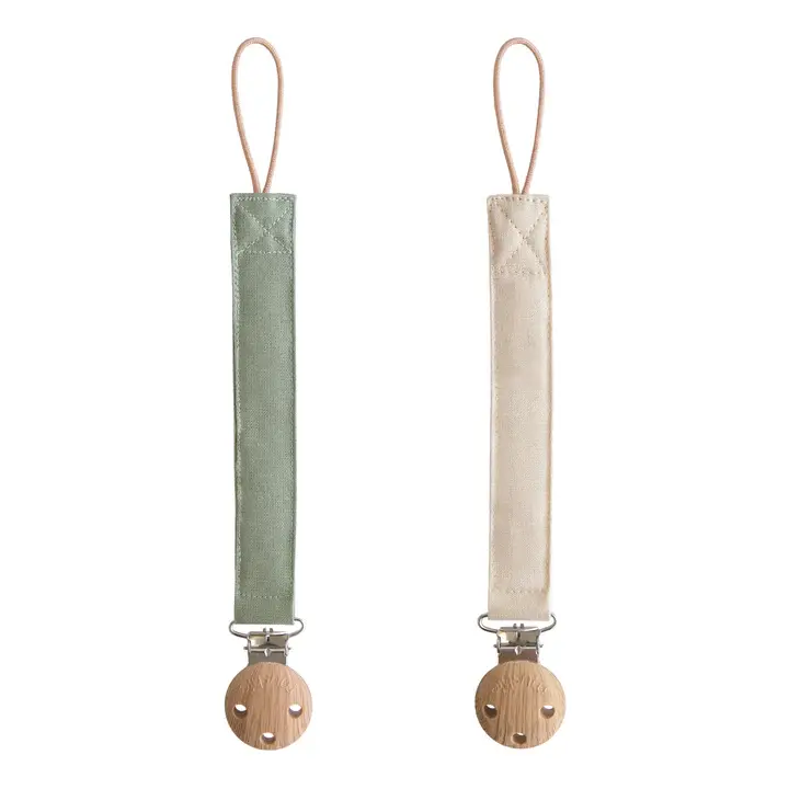 Mushie - Pacifier Clip Linnen - 2 Pack - Olive/S.Sand