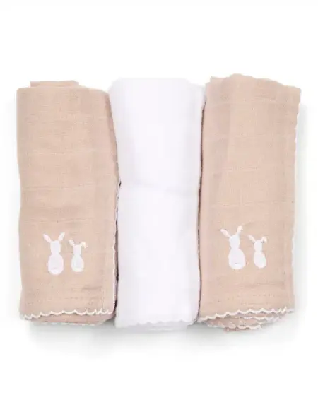 Poetree Kids - Tetra doekjes camel/white/camel 60x60cm (3 stuks in doosje)