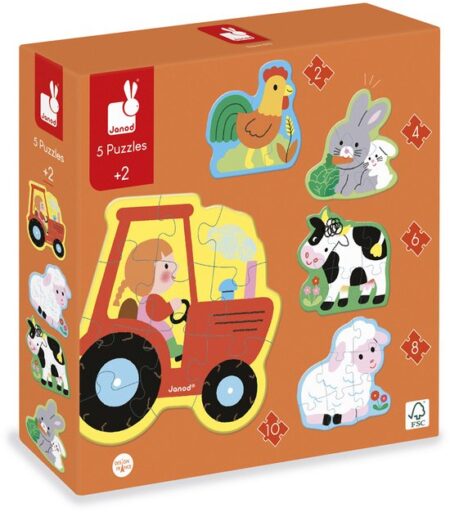 Janod - Puzzel - 5 formaten puzzels boerderij