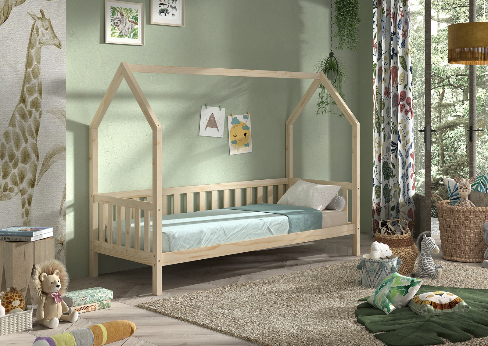 VIPACK - CABANE HUISBED MET HEKJE 90 x 200 cm NATUUR
