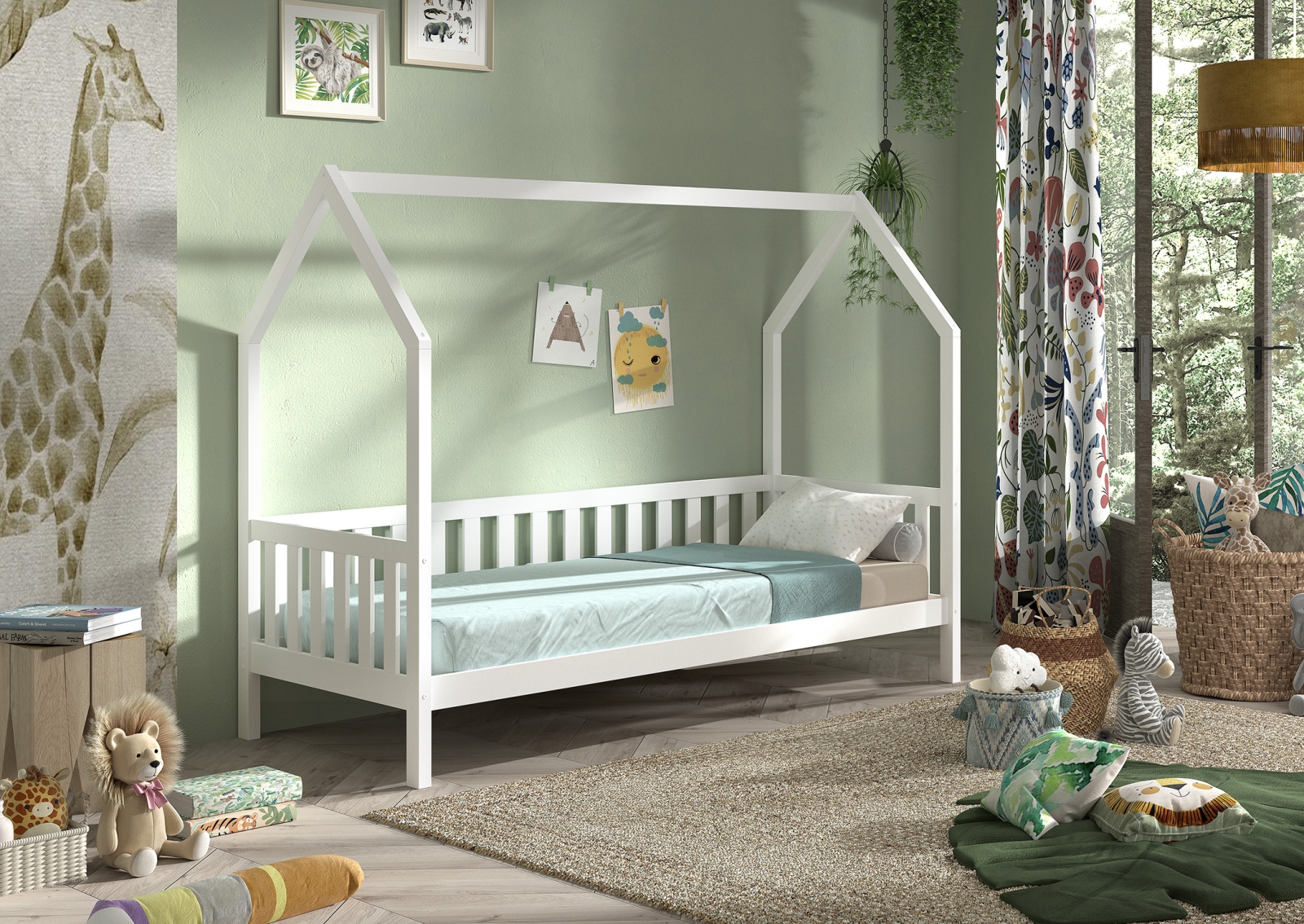 VIPACK - CABANE HUISBED MET HEKJE 90 x 200 cm WIT