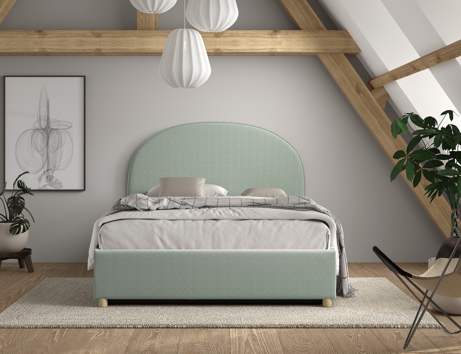 VIPACK - MOON STORAGE BED 140 x 200 cm BOUCL? GROEN