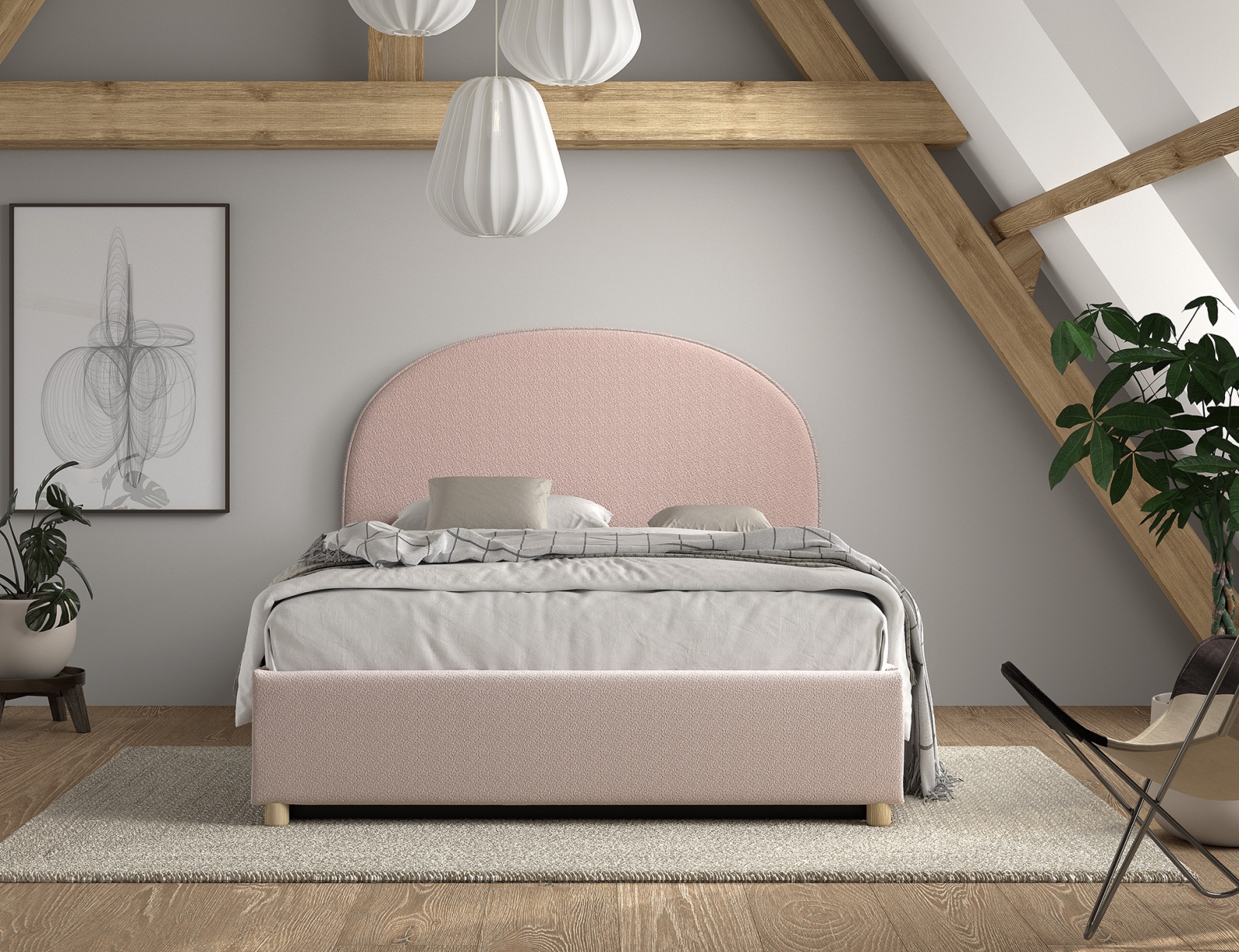 VIPACK - MOON STORAGE BED 140 x 200 cm BOUCL? ROZE