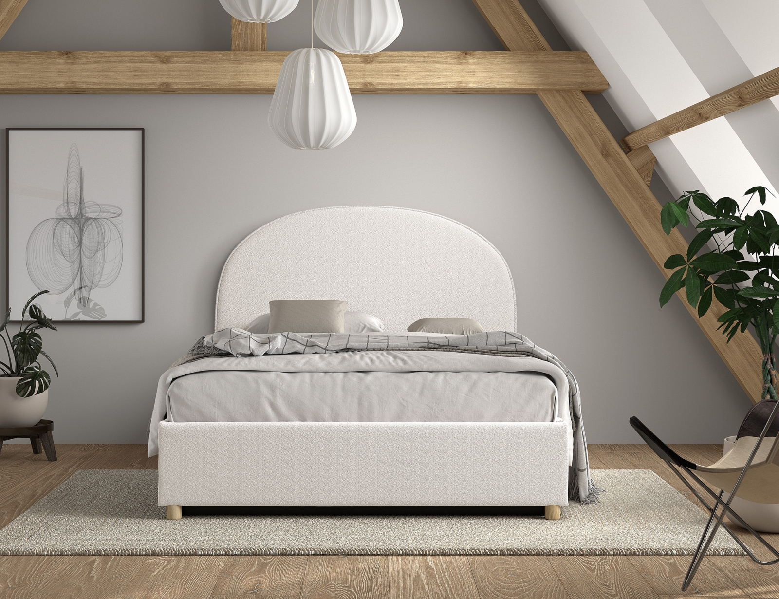 VIPACK - MOON STORAGE BED 140 x 200 cm BOUCL? WIT