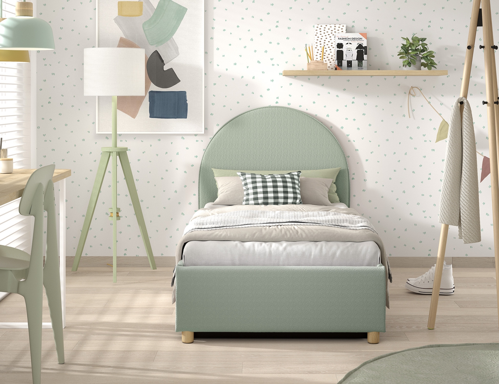 VIPACK - MOON STORAGE BED 90 x 200 cm BOUCL? GROEN