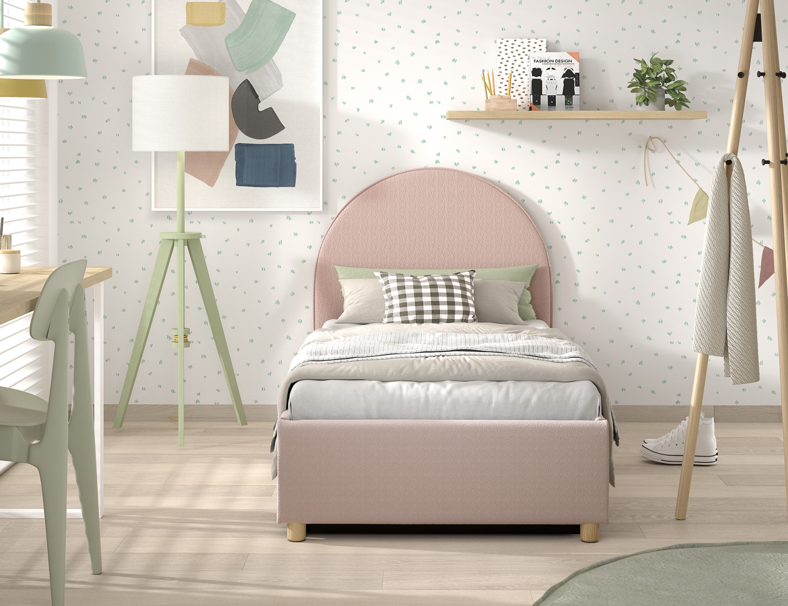 VIPACK - MOON STORAGE BED 90 x 200 cm BOUCL? ROZE