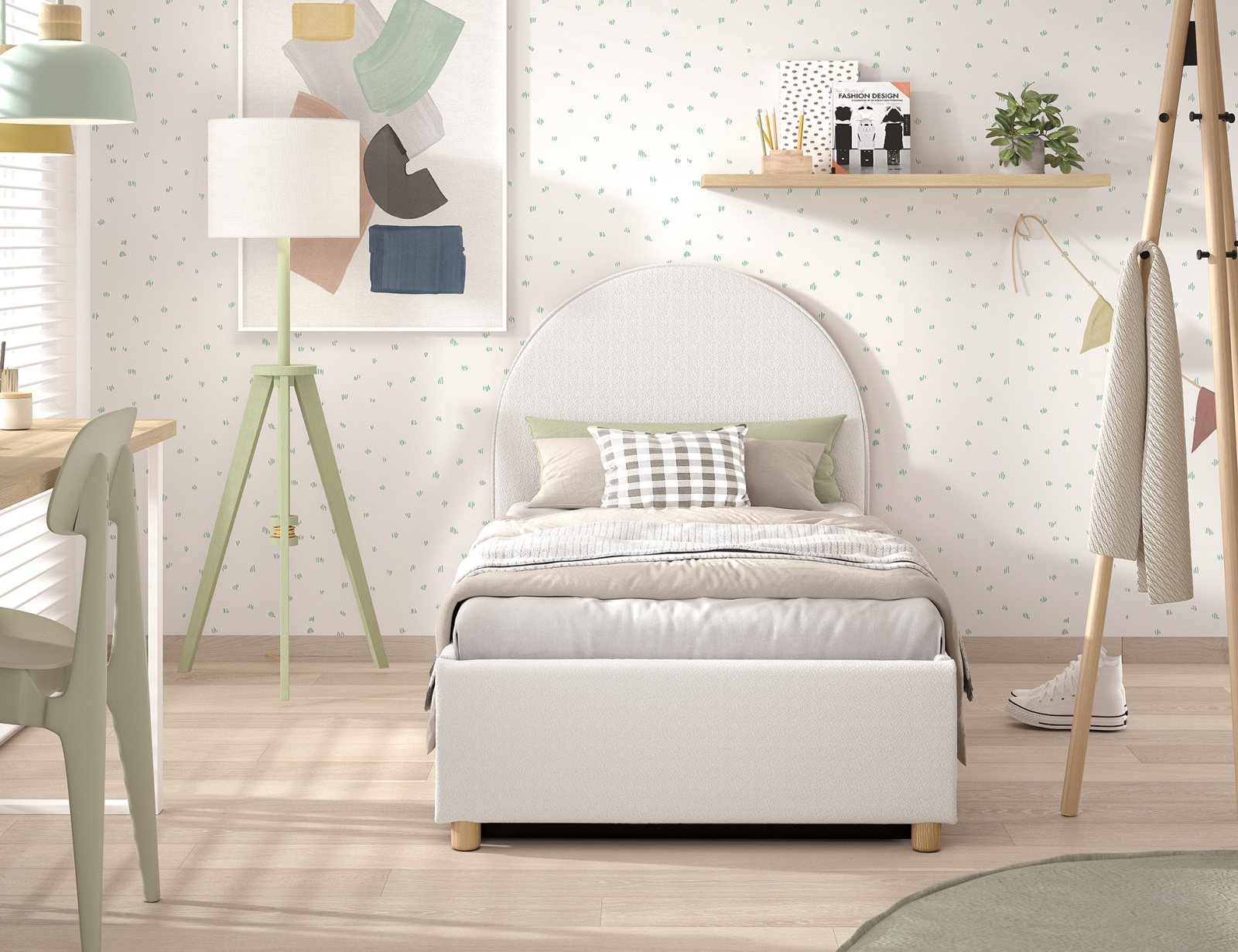 VIPACK - MOON STORAGE BED 90 x 200 cm BOUCL? WIT