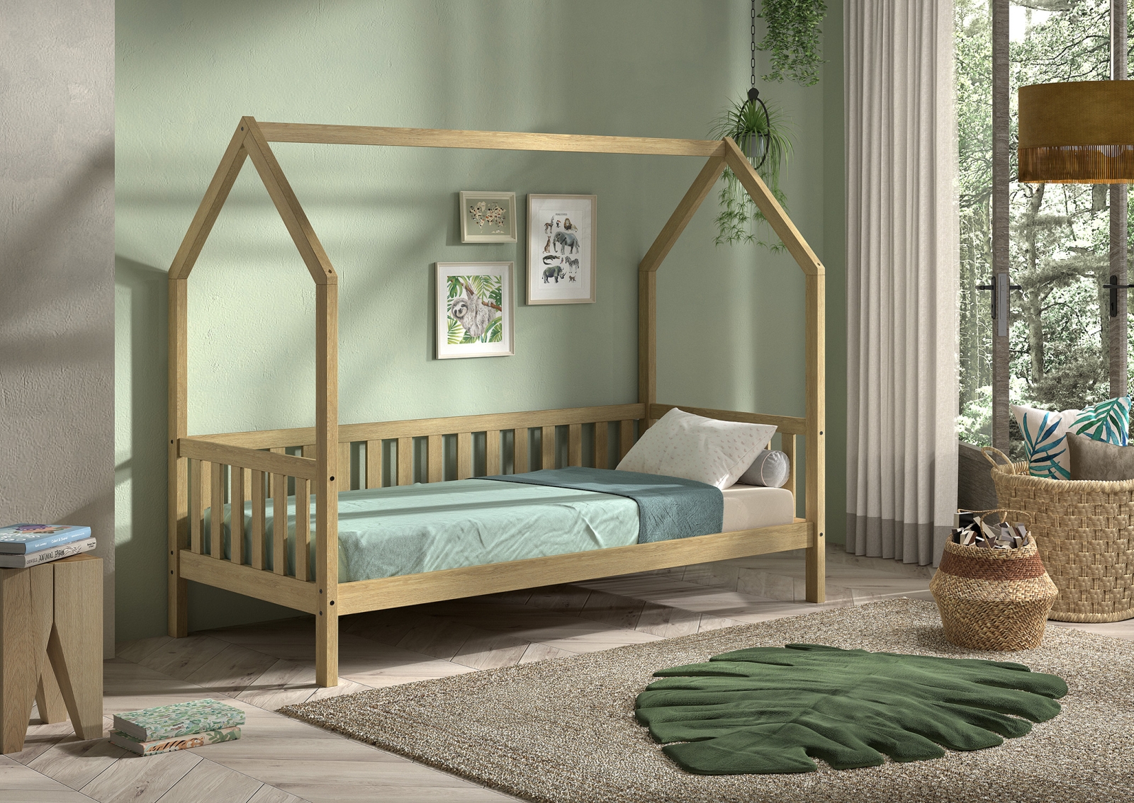 VIPACK - NATURE HUISBED MET HEKJE 90 x 200 cm EIK