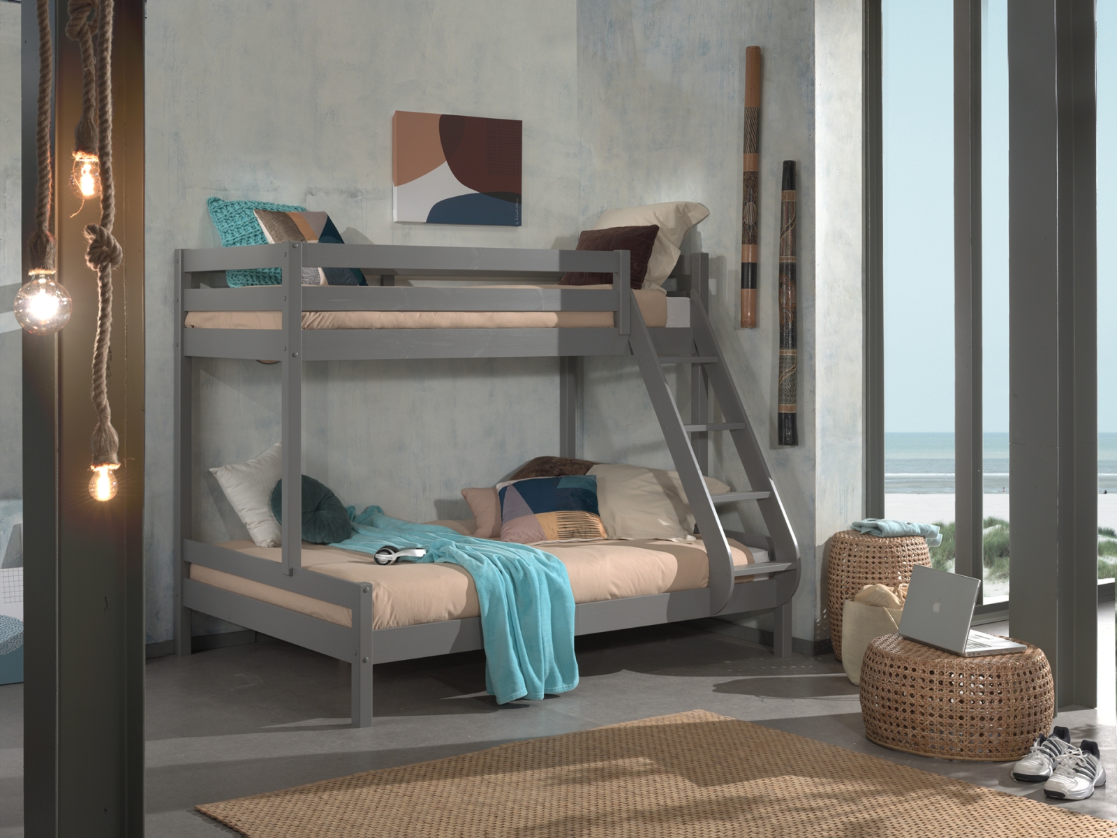 VIPACK - PINO FAMILIEBED 140 x 200 cm + 90 x 200 cm GRIJS