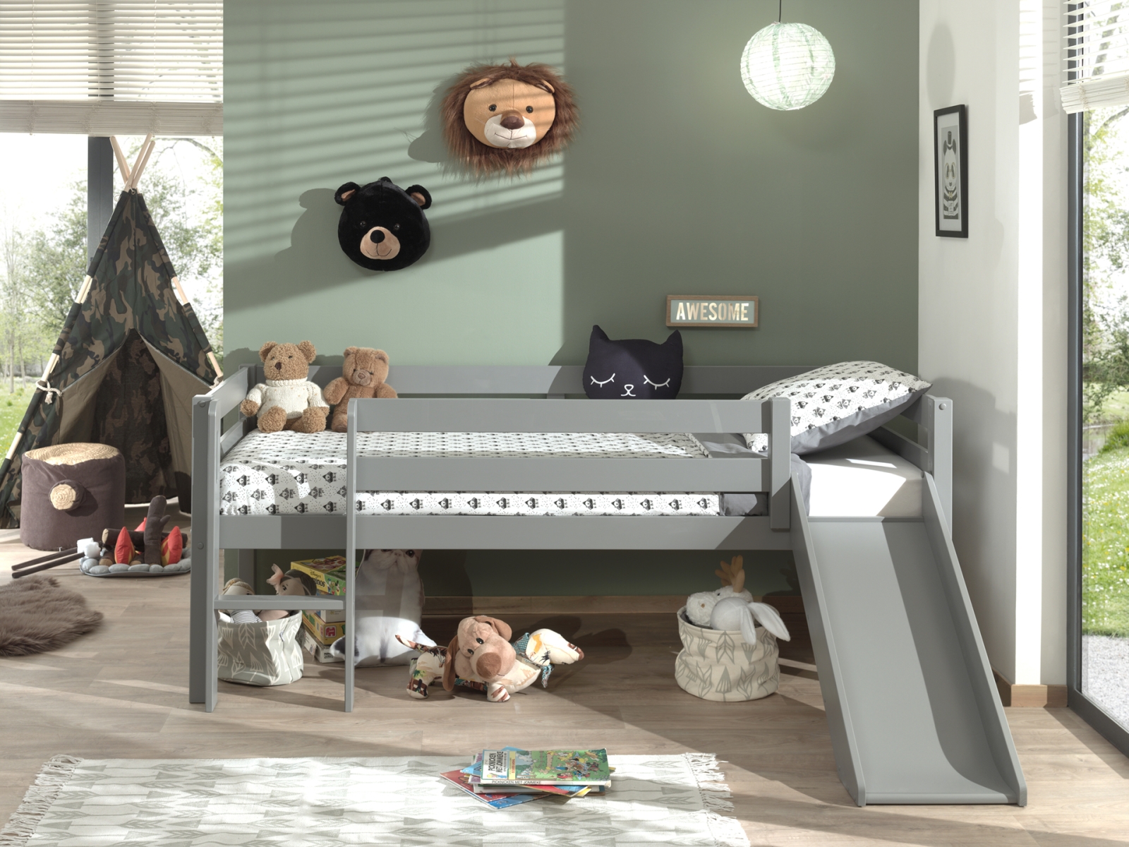 VIPACK - PINO HALFHOOGSLAPER LAAG MET GLIJBAAN 90 x 200 cm GRIJS