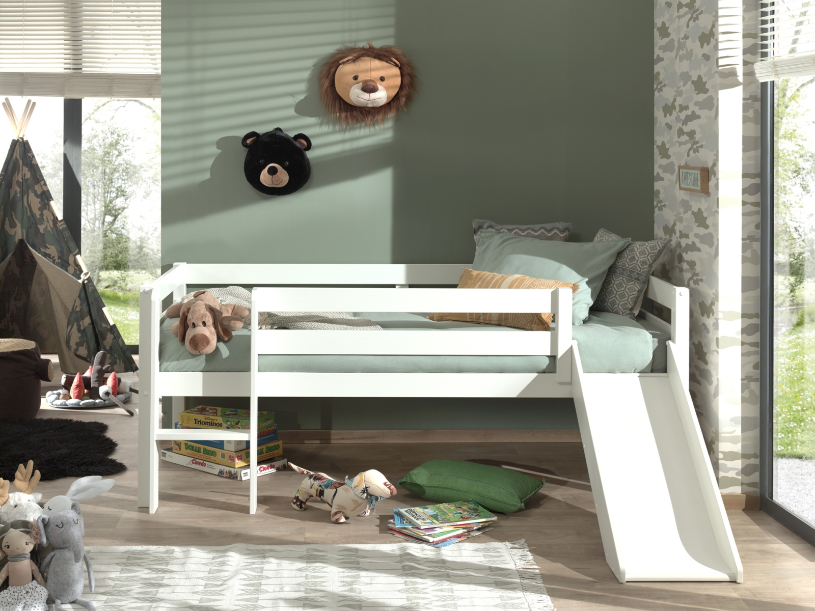 VIPACK - PINO HALFHOOGSLAPER LAAG MET GLIJBAAN 90 x 200 cm WIT
