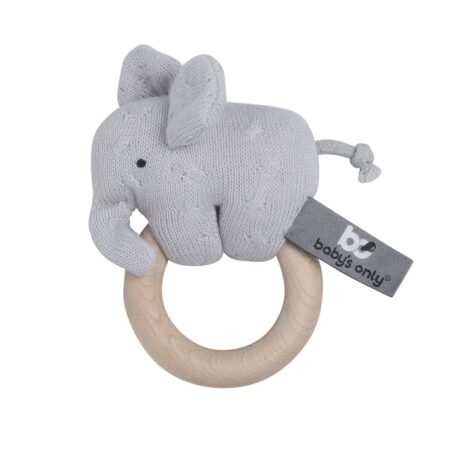 Baby's Only - Houten rammelaar olifant zilvergrijs