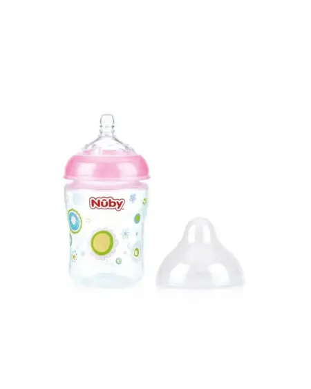 Nuby - Brede Hals Fles - 180ML - bloemen roze