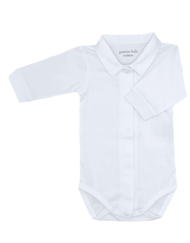 Poetree Kids - Lange Mouw Body Met Poplin Kraag - Wit