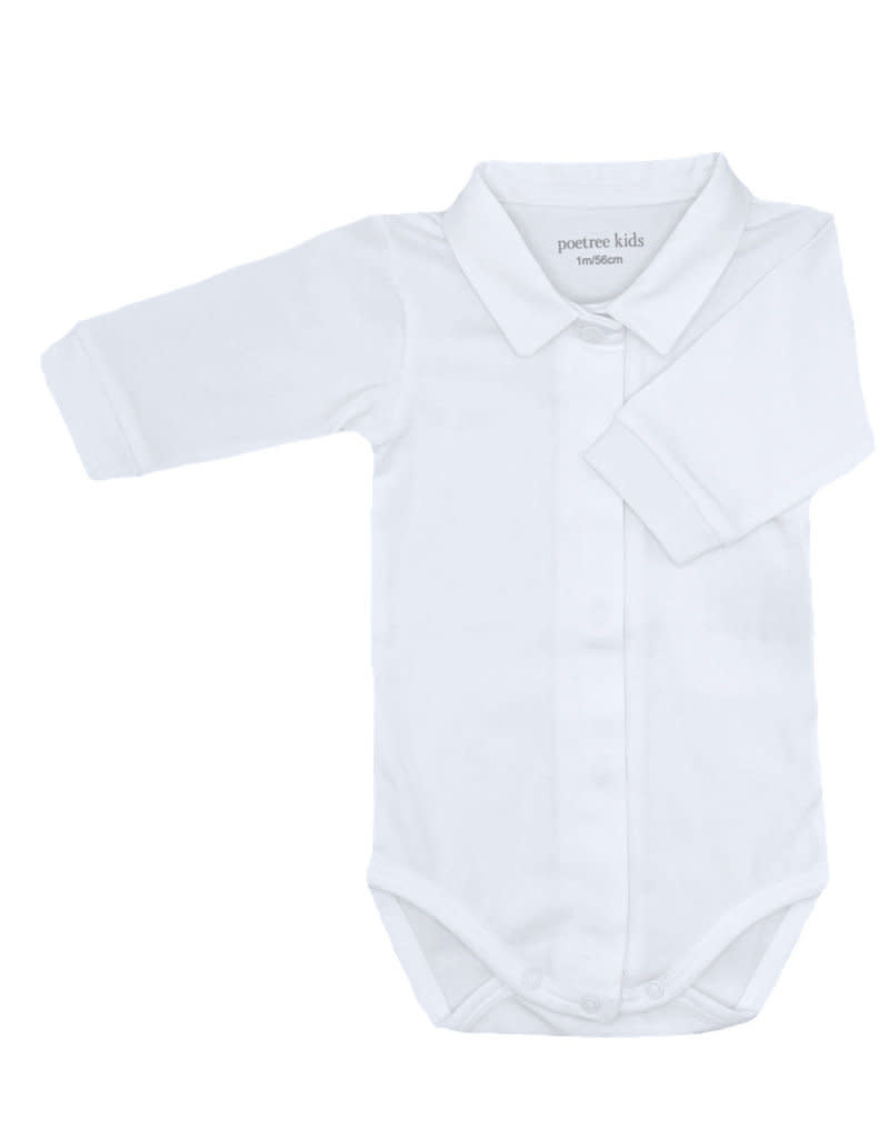 Poetree Kids - Lange Mouw Body Met Poplin Kraag - Wit
