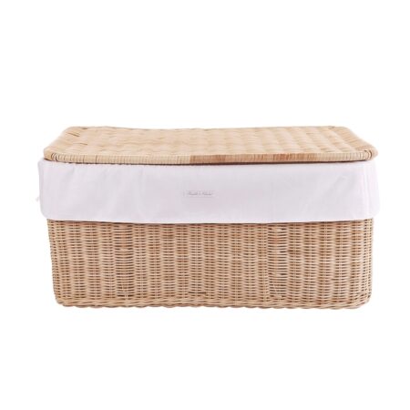 Theophile & Patachou - Kleine rieten speelgoedkoffer + Bekleding katoen Wit