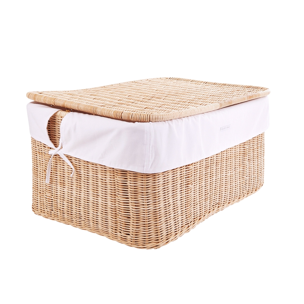 Theophile & Patachou - Kleine rieten speelgoedkoffer + Bekleding katoen Wit