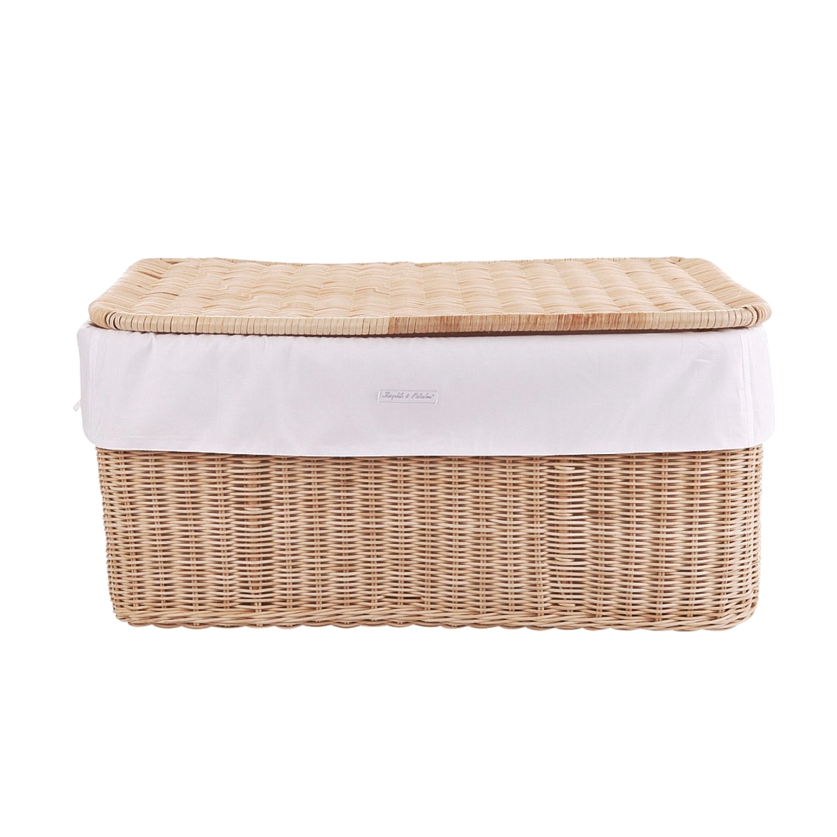 Theophile & Patachou - Kleine rieten speelgoedkoffer + Bekleding katoen Wit