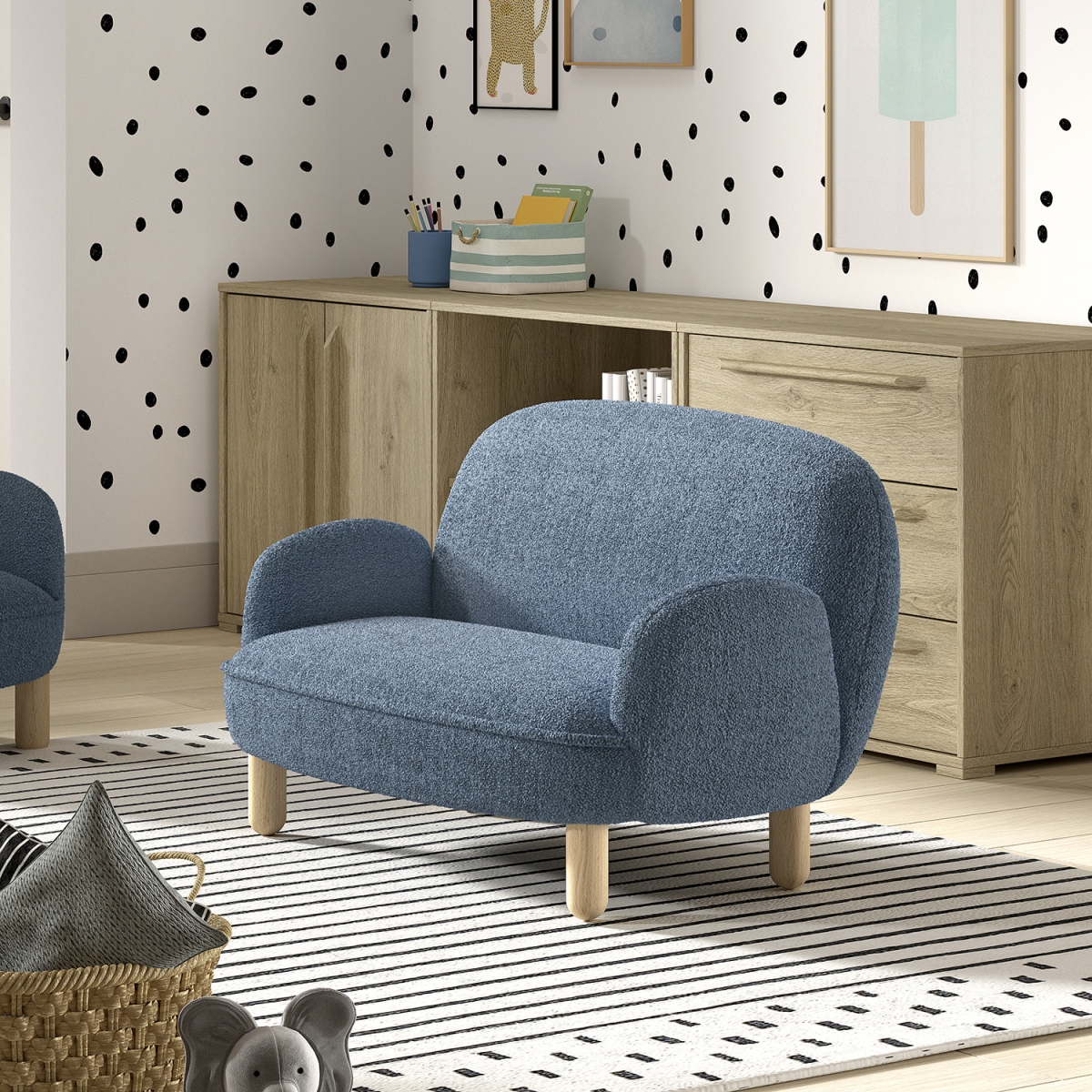 VIPACK - ROCKY SOFA DUBBEL MINI BOUCL? DAVIS BLAUW
