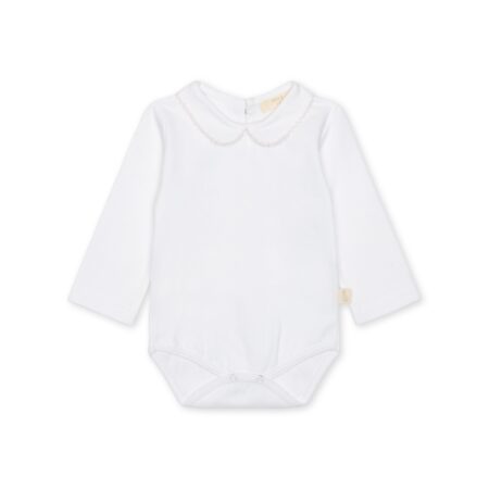 Baby Gi - body met lange mouwen roze kanten afwerking - wit
