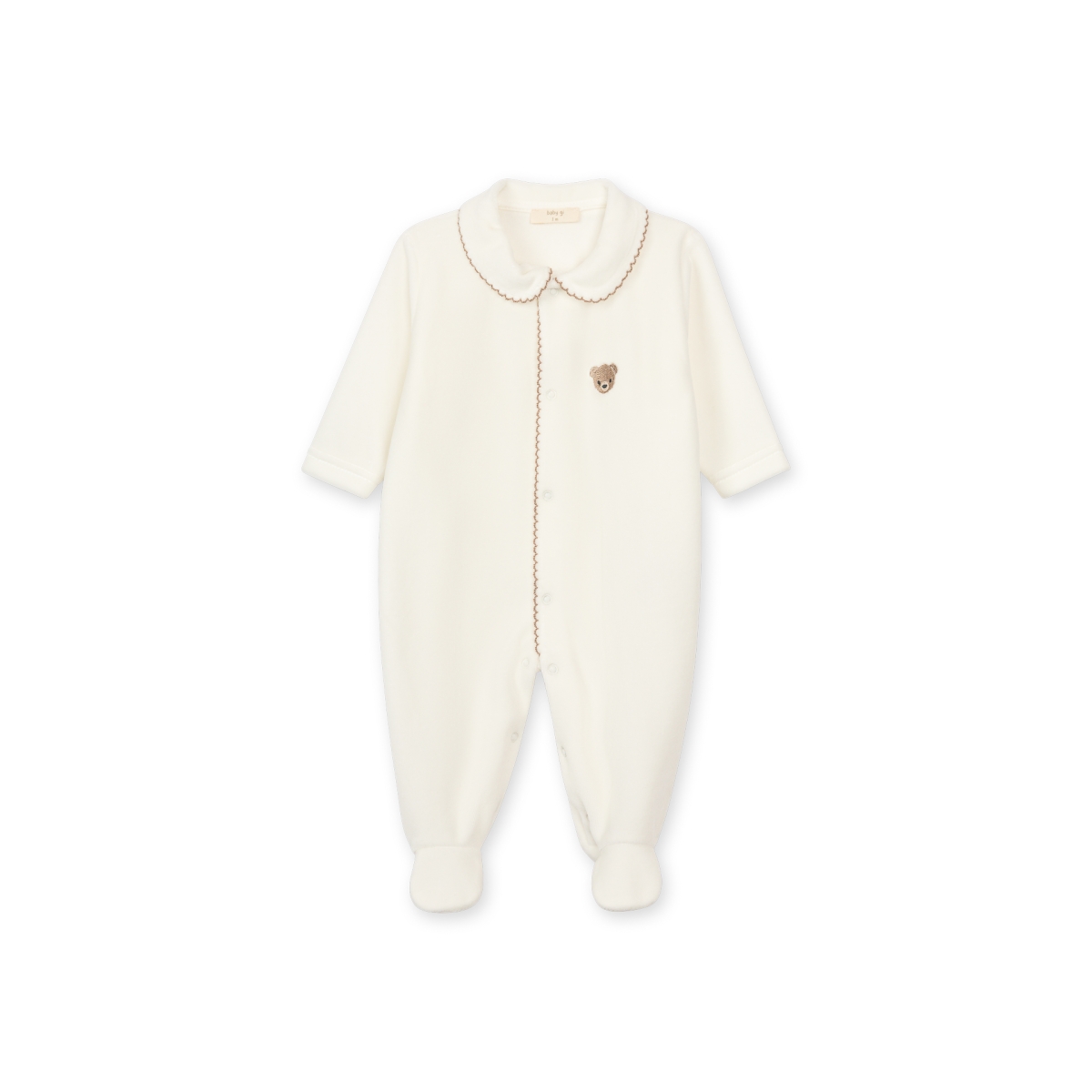 Baby Gi - pyjama met beertje, bruine kanten afwerking - wit