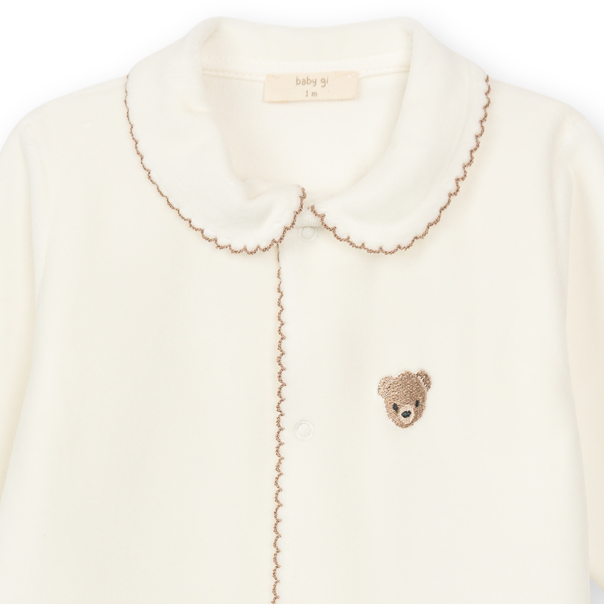 Baby Gi - pyjama met beertje, bruine kanten afwerking - wit