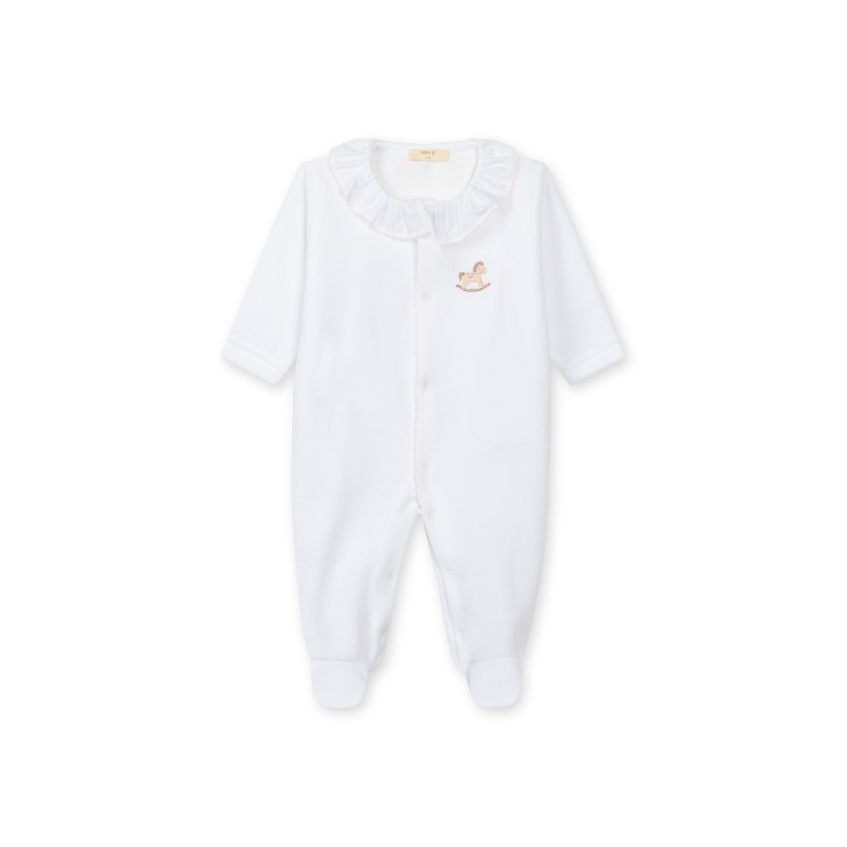 Baby Gi - pyjama met paardje, roze kanten afwerking - wit