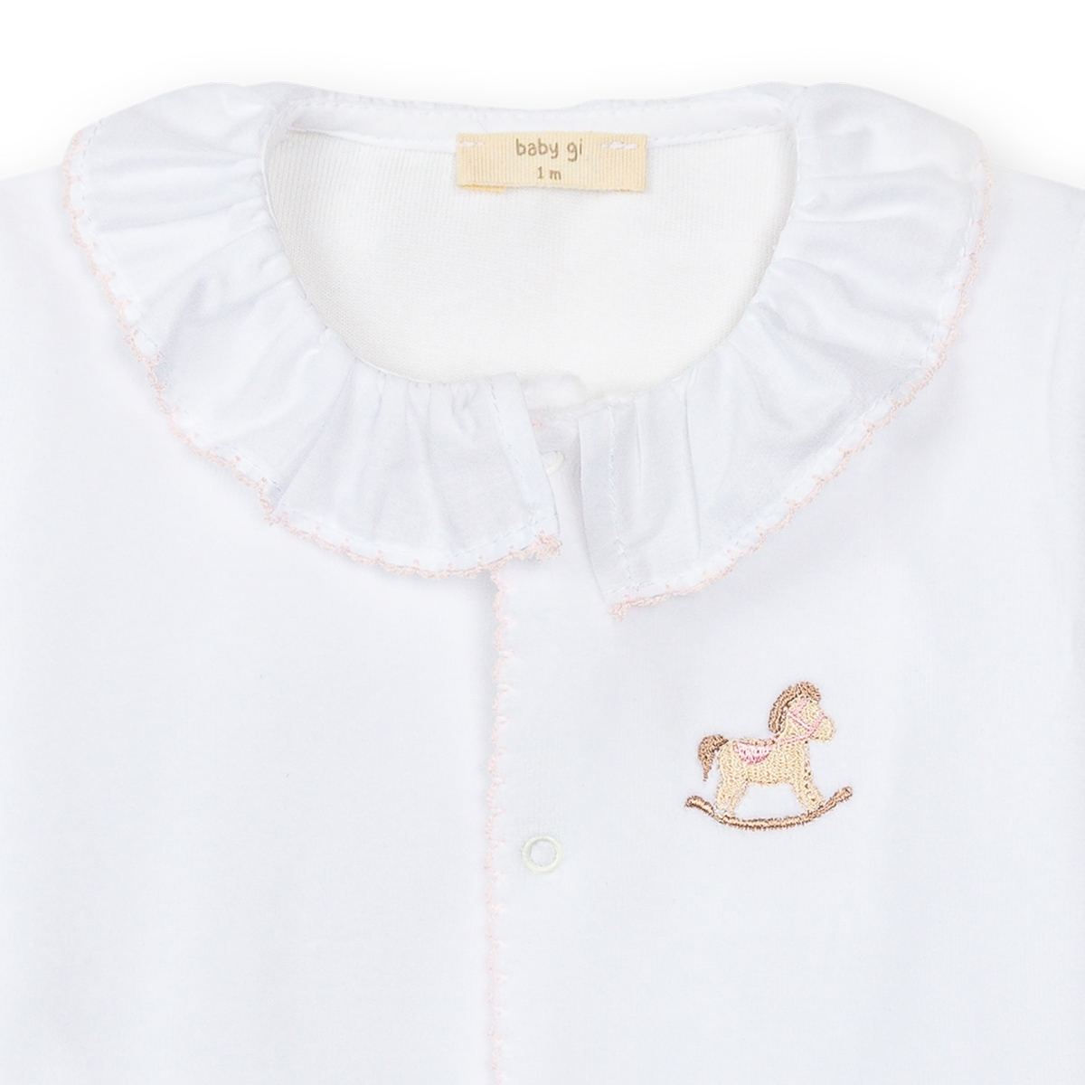 Baby Gi - pyjama met paardje, roze kanten afwerking - wit