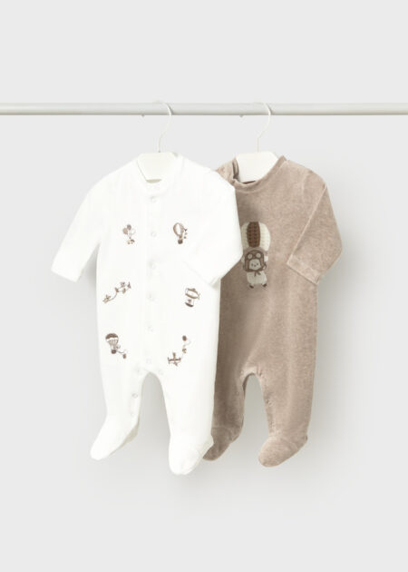 Mayoral - Newborn Boy Pack of 2 Sleepsuits - wit/bruin
