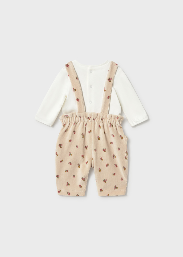 Mayoral - Newborn Girl Dungaree Set and T-Shirt - roos/wit