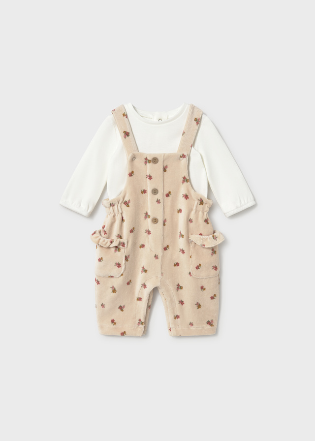 Mayoral - Newborn Girl Dungaree Set and T-Shirt - roos/wit