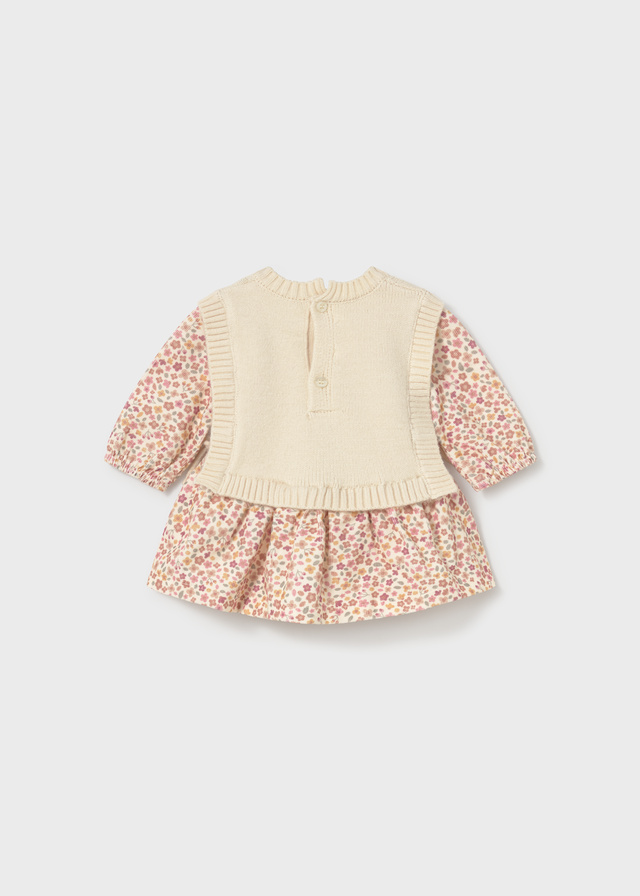 Mayoral - gebreide jurk met gilet-look - crème met bloemenprint