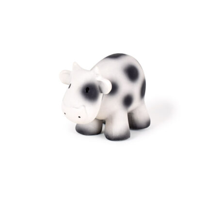 Tikiri - MIJN EERSTE BOERDERIJDIERTJE / KOE 9cm, in natuurlijk rubber, met belletje, met hangkaart, 0+